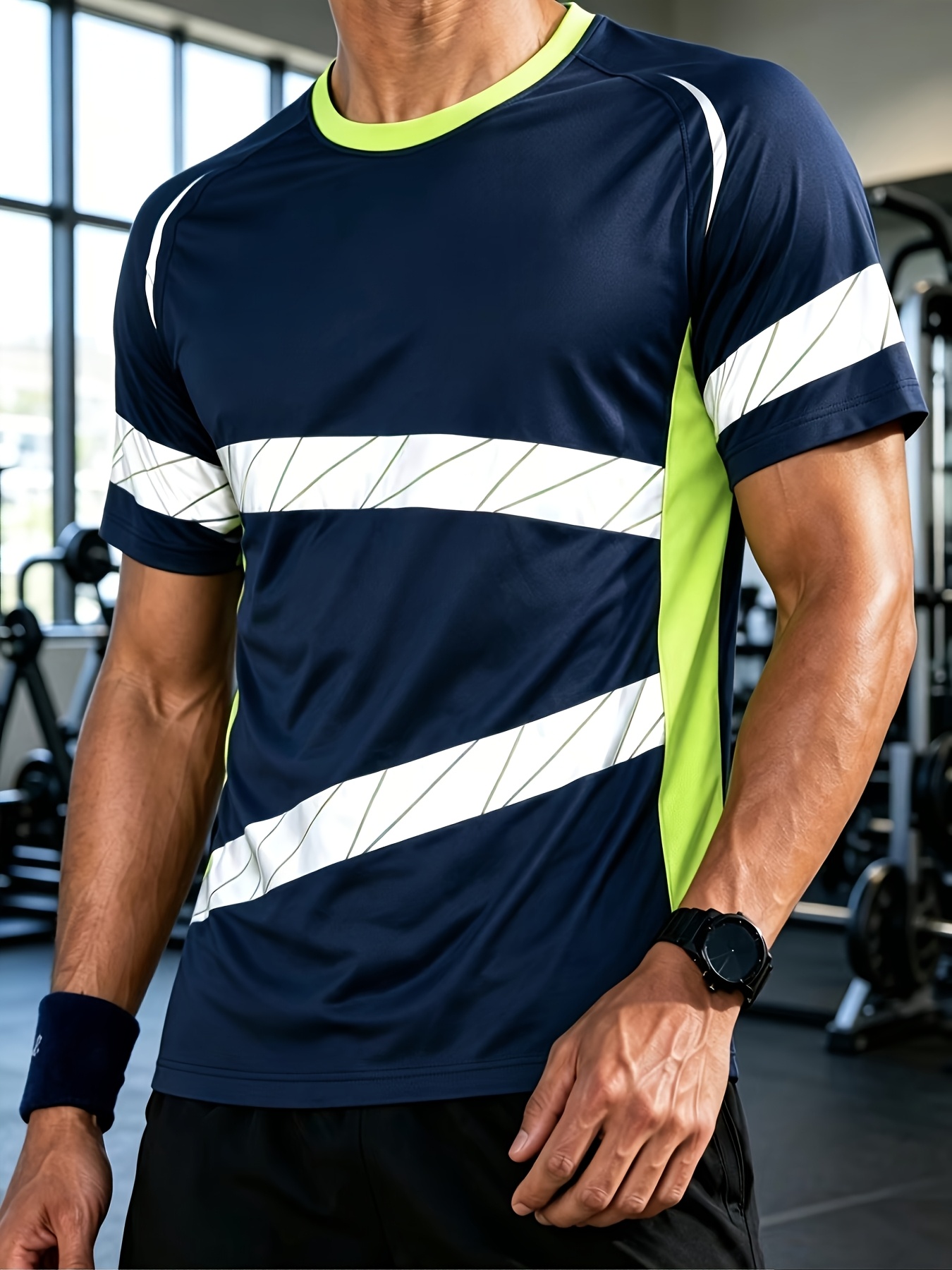 メンズスポーツ半袖Tシャツ高弾性速乾斜めストライプカラーブロ - Running Gear Winter のレビューと価格