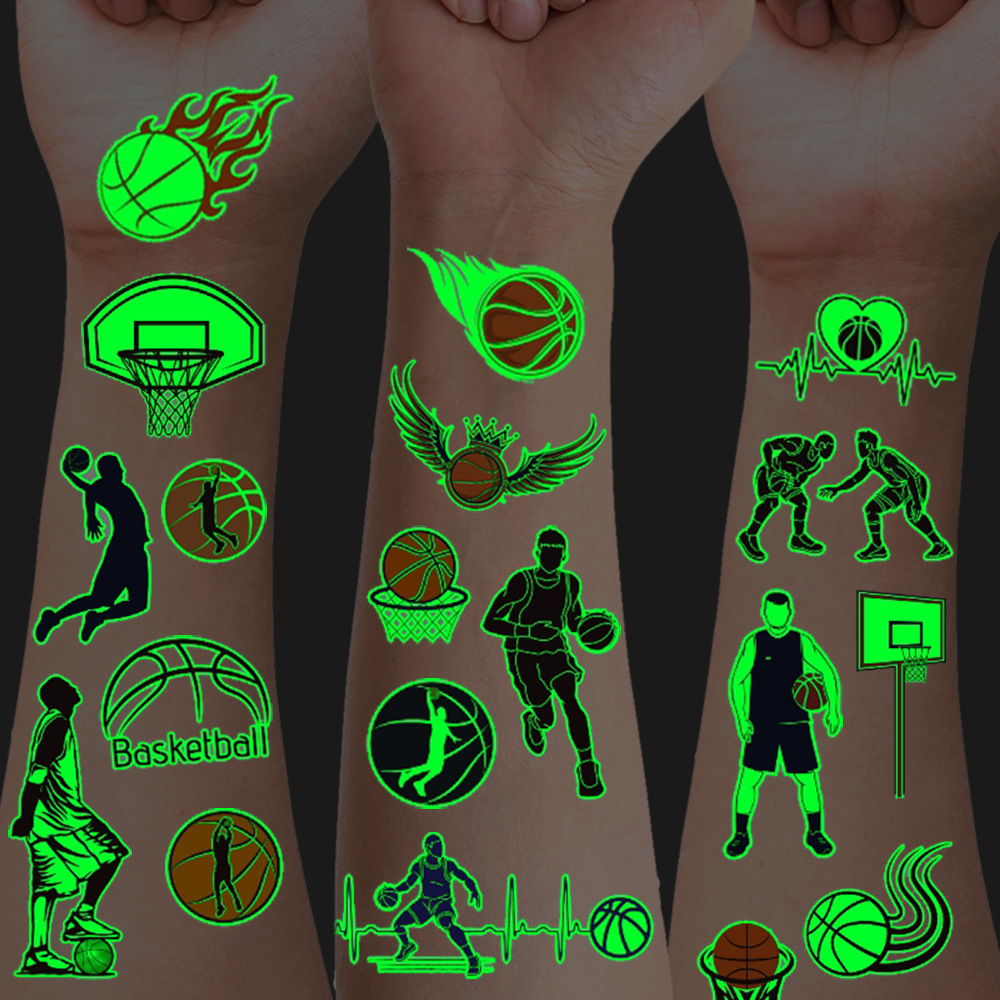 10 枚スポーツバスケットボールテーマ発光一時的なタトゥーチ - Blister Plaster Sport のレビューと価格