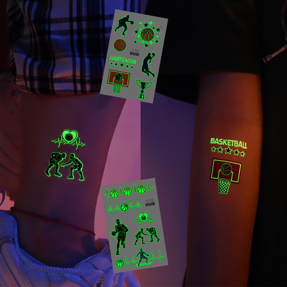 10 枚スポーツバスケットボールテーマ発光一時的なタトゥーチ - Blister Plaster Sport のレビューと価格